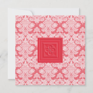 Quatrefoil Cross & Red Damask Wedding Invitation