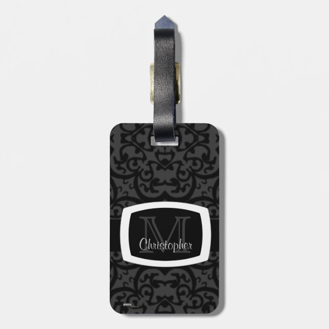 Quatrefoil Damask Luggage Tag (Back Vertical)