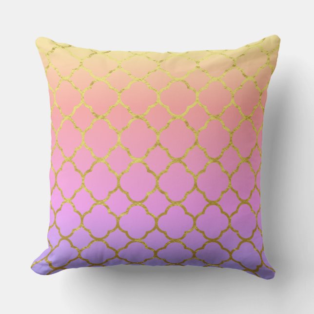 Quatrefoil Foil Patterns Rose Gold Pink Ombre 2020 Cushion (Front)