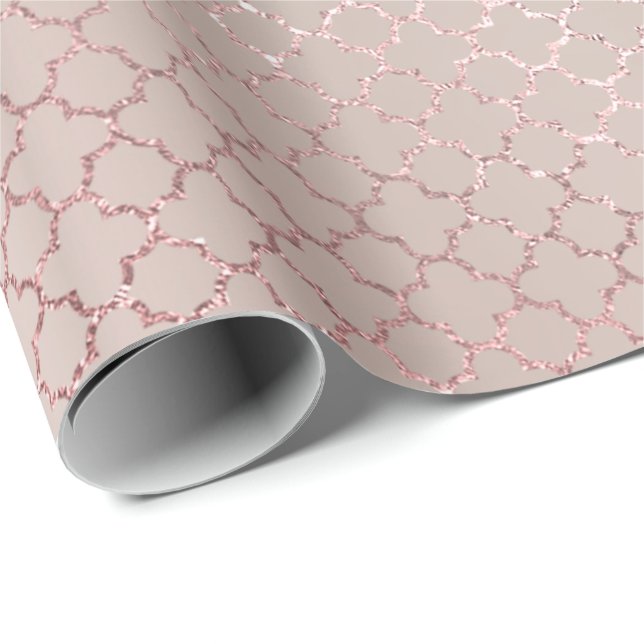 Quatrefoil Glam Pink Rose Gold Blush Bridal Shiny Wrapping Paper (Roll Corner)