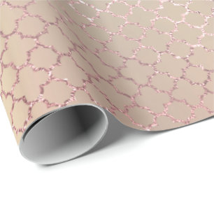 Quatrefoil Glam Pink Rose Gold Blush Peach Shiny Wrapping Paper
