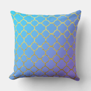 Quatrefoil Gold Foil Patterns Blue Ombre Sparkly Cushion