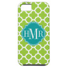 Quatrefoil Green and White Pattern Monogram