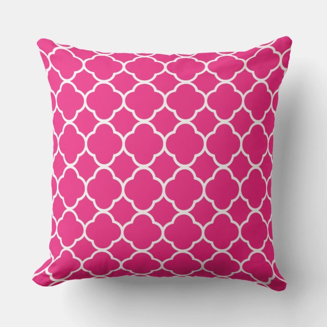 Quatrefoil Hot Pink White Lattice Custom Colour Cushion (Front)
