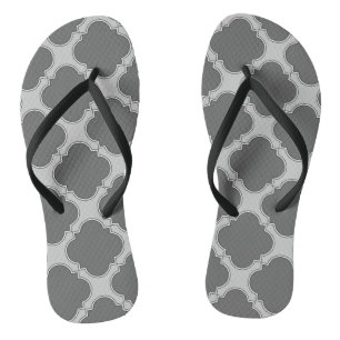Quatrefoil in shades of gray flip flops