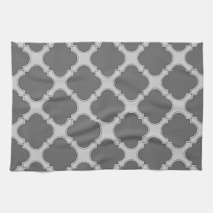 Quatrefoil in shades of gray tea towel