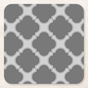 Quatrefoil in shades of grey square paper coaster
