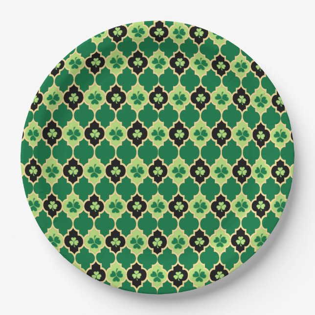 Quatrefoil Irish Shamrocks Paper Plate (Front)