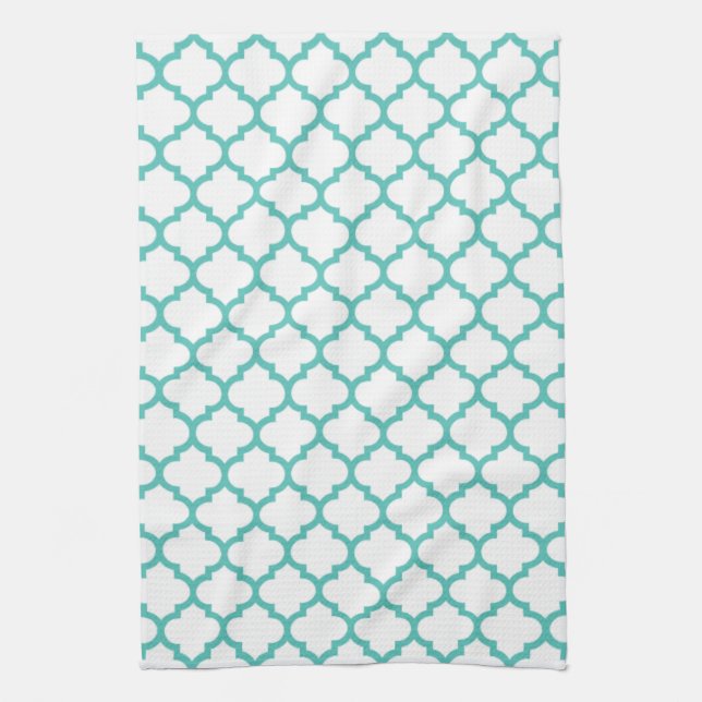Quatrefoil Kitchen Towel in Turquoise (Vertical)