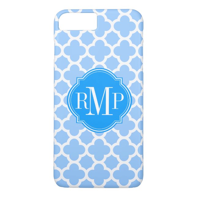 Quatrefoil Light Blue and White Pattern Monogram Case-Mate iPhone Case (Back)