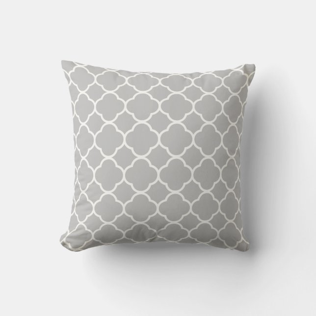 Quatrefoil Light Grey White Lattice Pattern Trendy Cushion (Front)