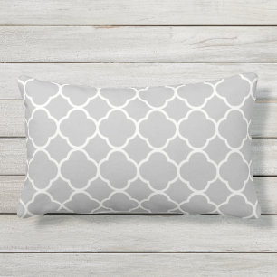 Quatrefoil Light Grey White Lattice Pattern Trendy Lumbar Cushion