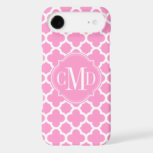 Quatrefoil Light Pink and White Pattern Monogram Case-Mate iPhone Case (Back)