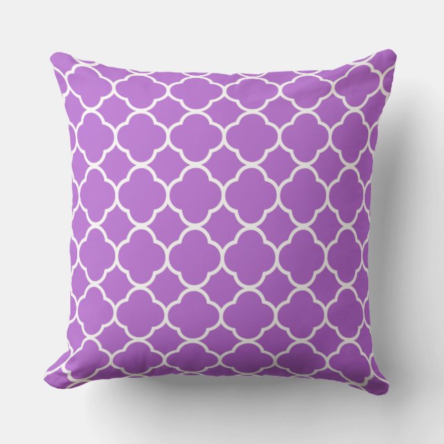 Quatrefoil Lilac Purple White Lattice Cool Cotton Cushion (Front)