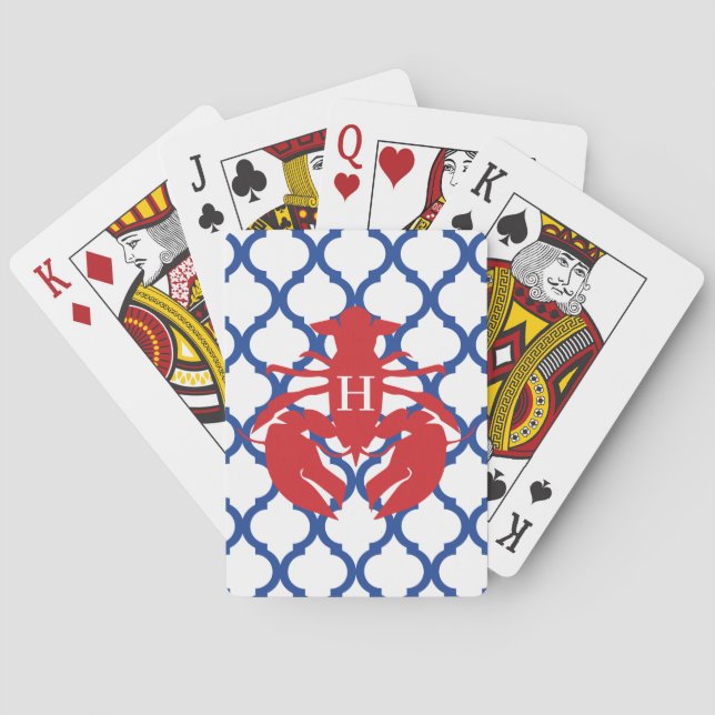 Quatrefoil Lobster Monogram Playing Cards (Back)