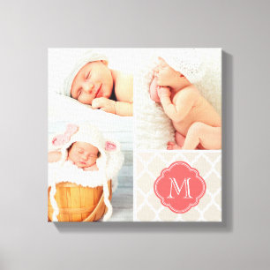 Quatrefoil Monogram Baby Photo Collage Nursery Art Canvas Print
