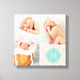 Quatrefoil Monogram Baby Photo Collage Nursery Art Canvas Print