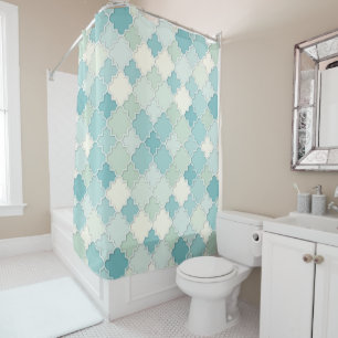 Quatrefoil Motif in Pastel Teal and Seafoam Green Shower Curtain