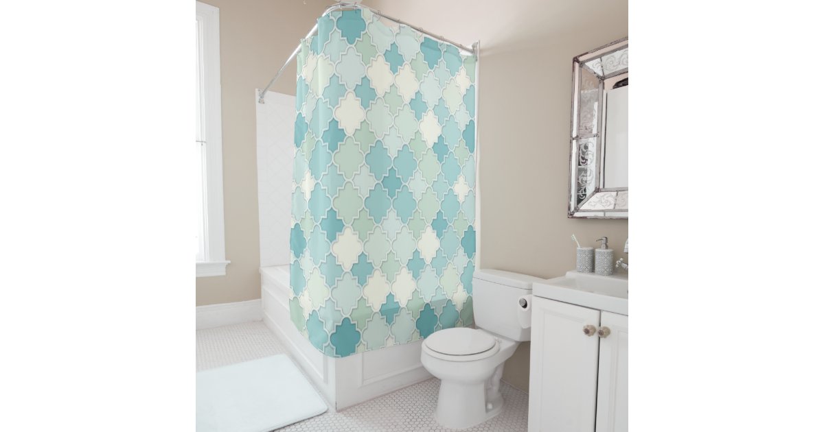 Quatrefoil Motif In Pastel Teal And Seafoam Green Shower Curtain Zazzle Co Uk Seafoam Green Shower Curtain Zazzle, Quatrefoil Shower Curtain Green