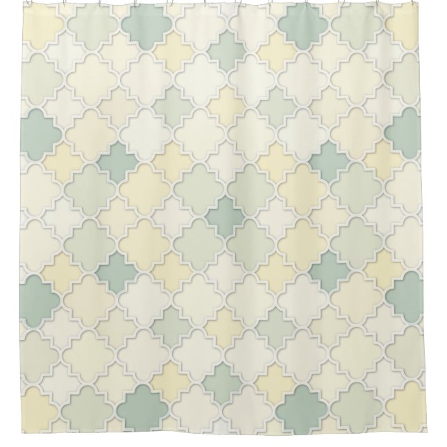 Quatrefoil Motif in Pastel Yellows and Greens Shower Curtain (Front)