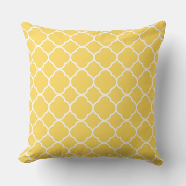 Quatrefoil Mustard Yellow Home Decor Trendy Cotton Cushion (Front)