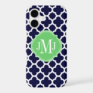 Quatrefoil Navy Blue and White Pattern Monogram