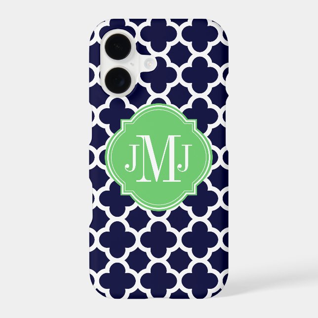 Quatrefoil Navy Blue and White Pattern Monogram (Back)