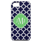 Quatrefoil Navy Blue and White Pattern Monogram