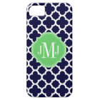 Quatrefoil Navy Blue and White Pattern Monogram