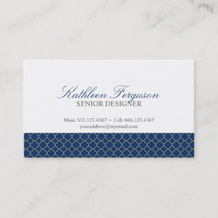 Quatrefoil navy blue yellow clover modern pattern business card
