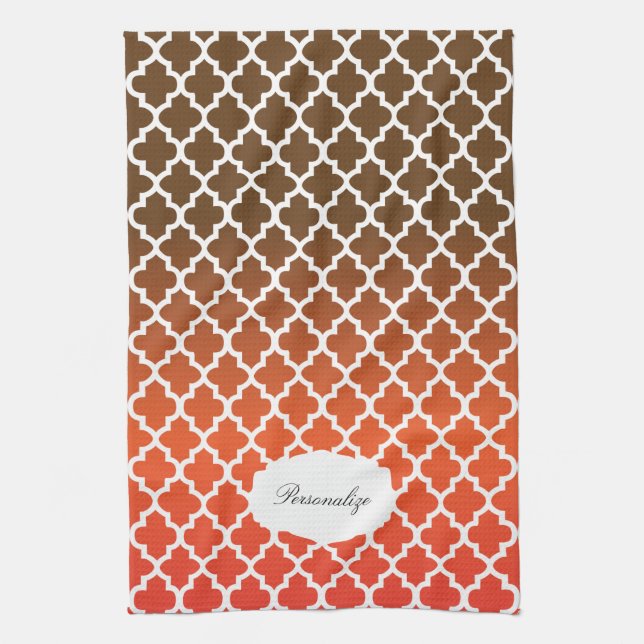 Quatrefoil Orange & Brown Blended Colours Tea Towel (Vertical)