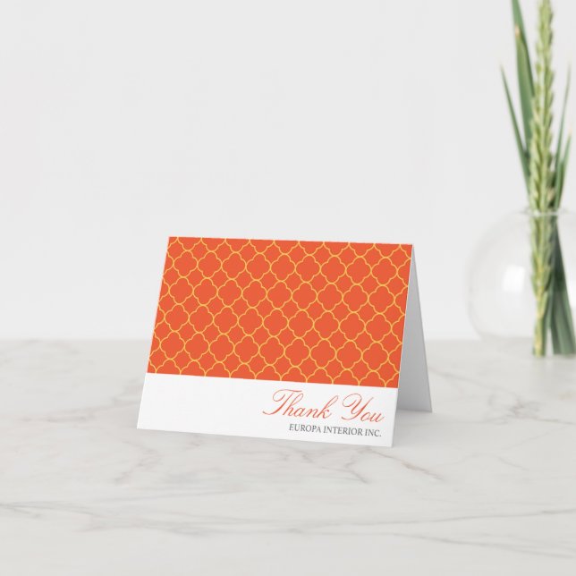 Quatrefoil orange clover pattern thank you note (Front)