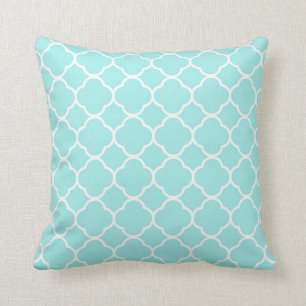 Quatrefoil Pattern Blue White aqua design Cushion