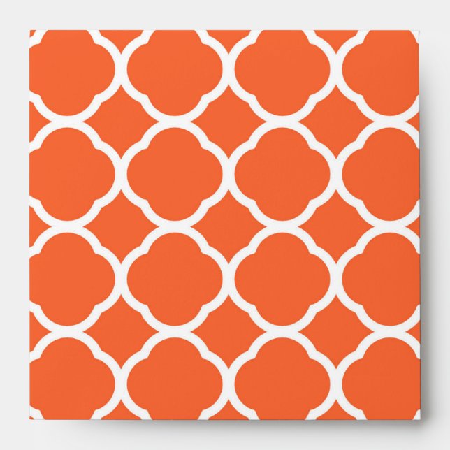 Quatrefoil Pattern in Mandarin Orange and White Envelope (Front)
