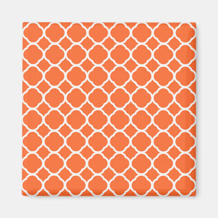 Quatrefoil Pattern in Mandarin Orange and White Magnet