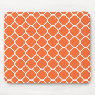 Quatrefoil Pattern in Mandarin Orange and White Mouse Mat