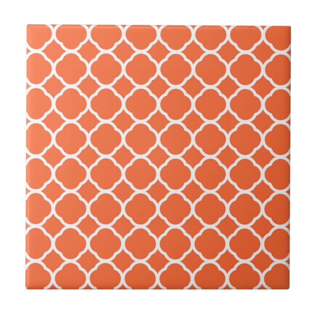Quatrefoil Pattern in Mandarin Orange and White Tile (Front)
