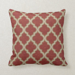 Quatrefoil Pattern in Red and Grey on linen look Cushion