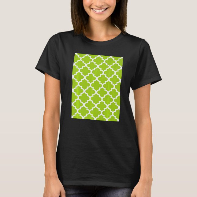 Quatrefoil Pattern In White Outline On Lime Green T-Shirt (Front)