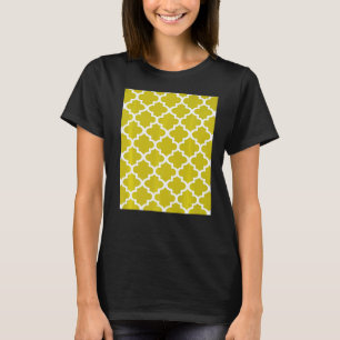 Quatrefoil Pattern In White Outline On Mustard Yel T-Shirt