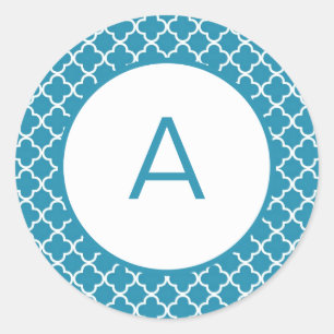 Quatrefoil Pattern Monogram Classic Round Sticker