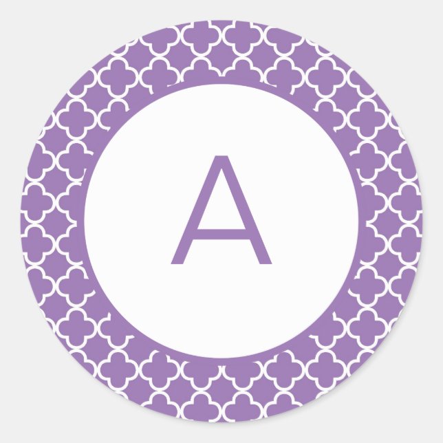 Quatrefoil Pattern Monogram Classic Round Sticker (Front)