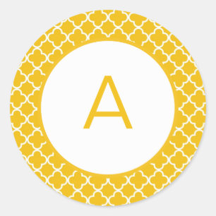Quatrefoil Pattern Monogram Classic Round Sticker