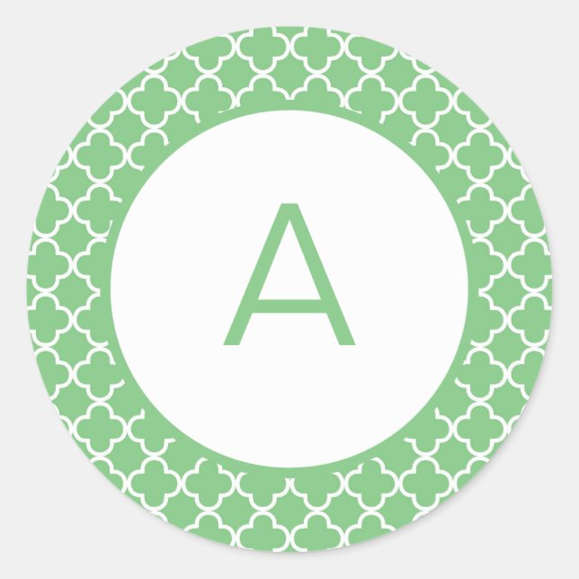 Quatrefoil Pattern Monogram Classic Round Sticker (Front)