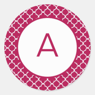 Quatrefoil Pattern Monogram Classic Round Sticker
