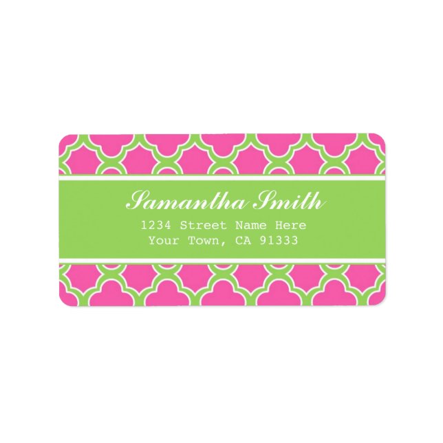 Quatrefoil Pattern Pink and Green Label (Front)