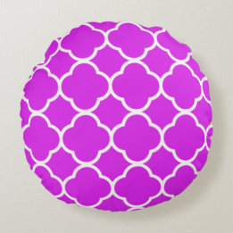 Quatrefoil Patterns Violet Hot Pink Purple White Round Cushion