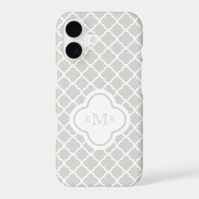 Quatrefoil Pebble White Pattern Stylish Monogram (Back)