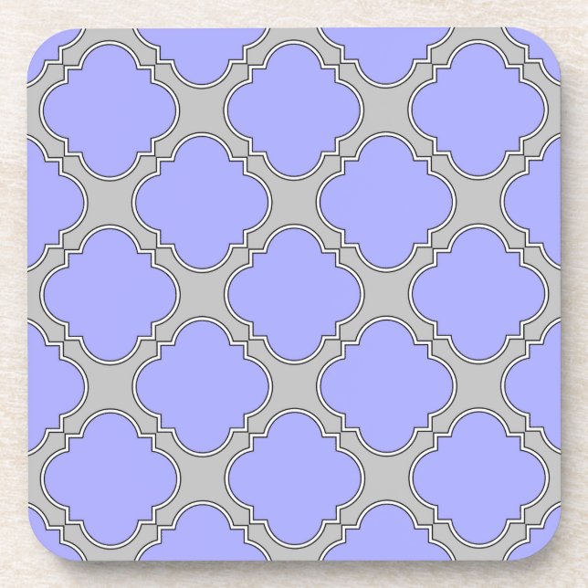Quatrefoil periwinkle and gray coaster (Front)
