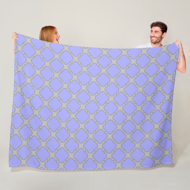 Quatrefoil periwinkle and gray fleece blanket (In Situ)